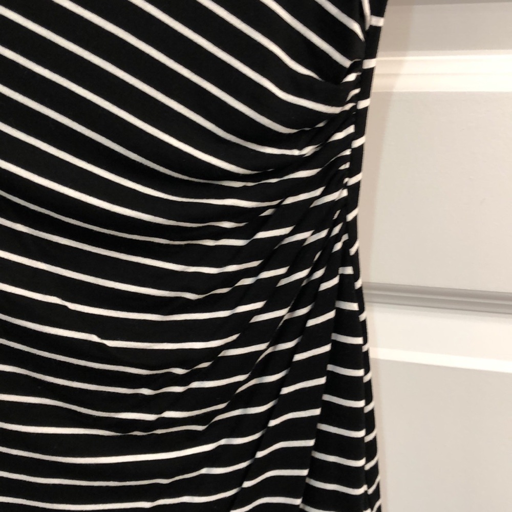 Loft Black & White Striped Gathered Midi Dress - Picture 3 of 5